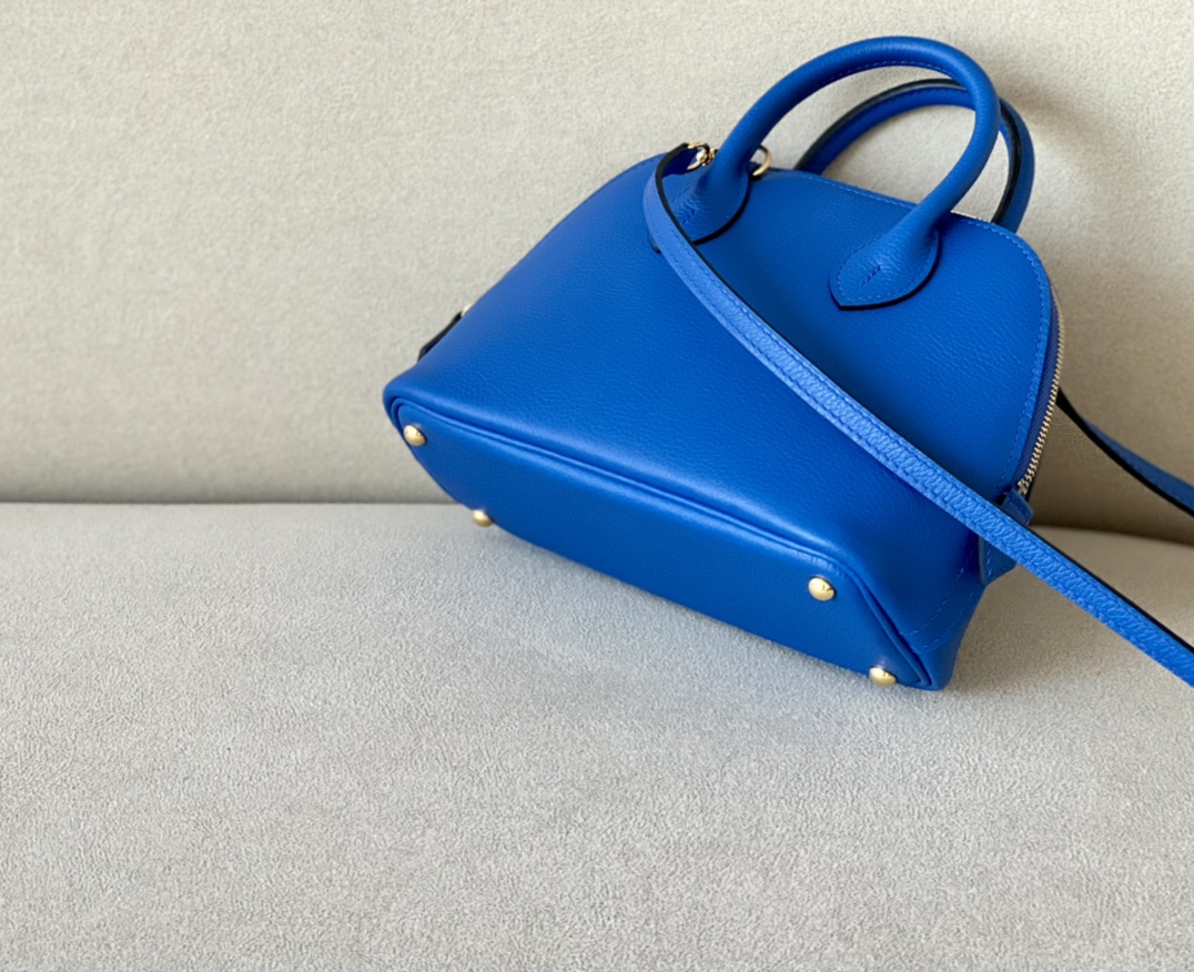 Hermes Bolide 1923 Mini Handbag Shoulder Bag In Blue Evercolor Leather